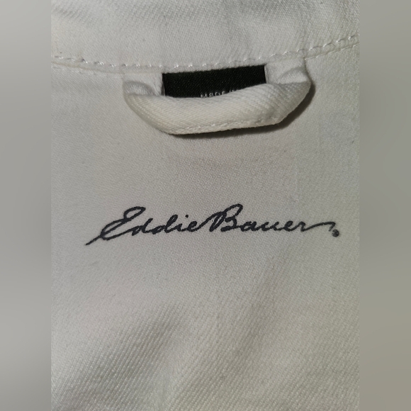 White Edie Bauer White Jean Jacket with Bronze Buttons Stretchy  XL - Picture 14 of 16
